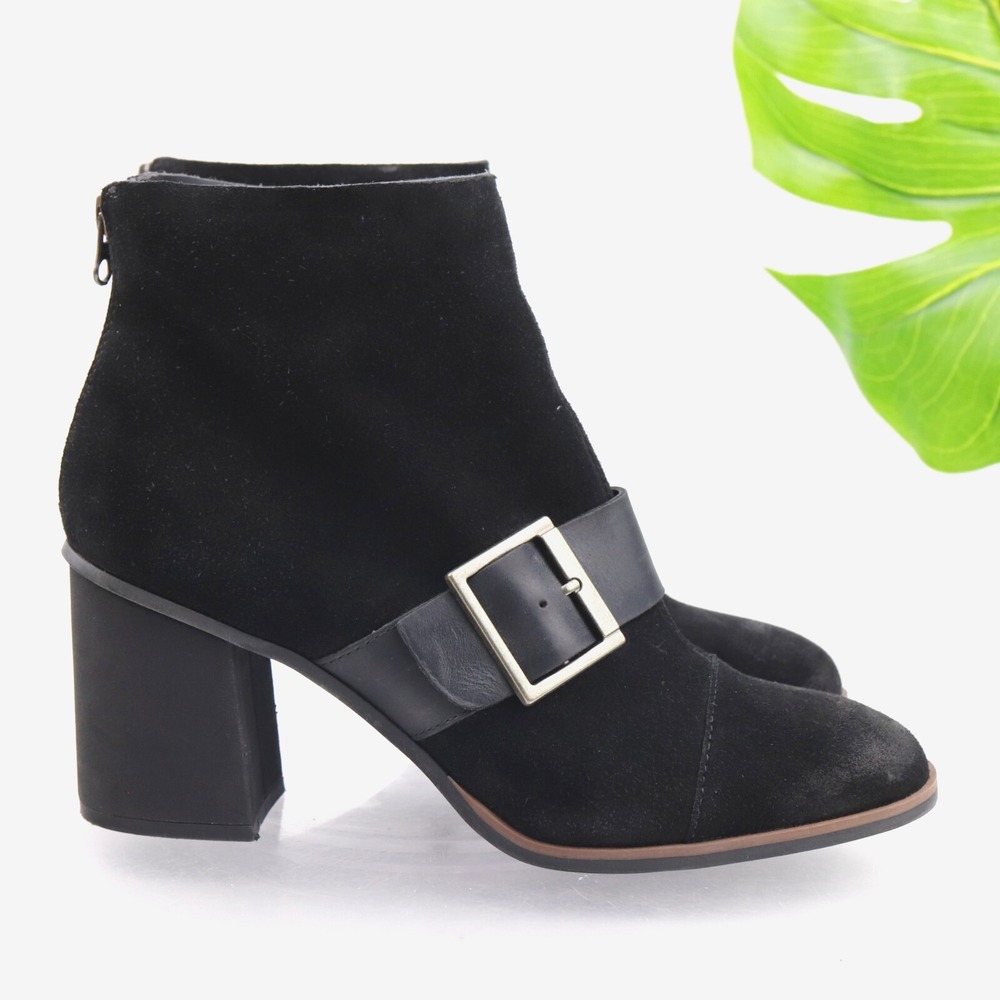 Kork Ease Womens Denoon Boot Size 9.5 Black Suede Buckle Strap Heel Ankle Bootie